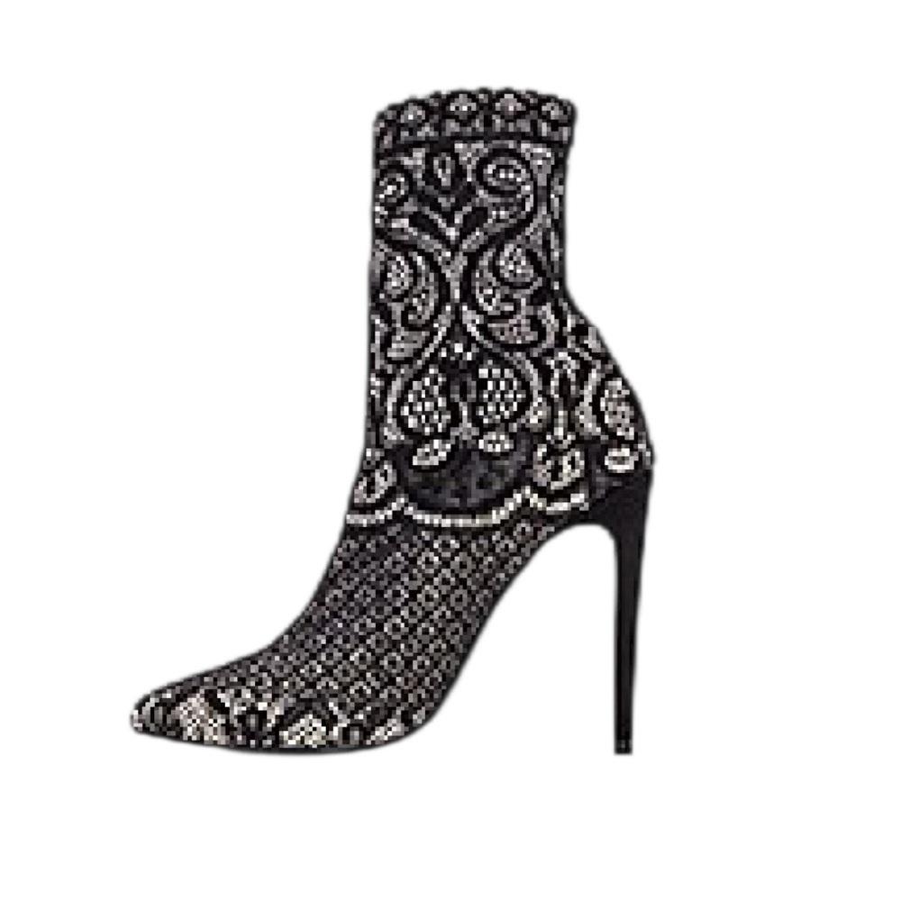 Steve Madden Revolve Lovely Dress Boots Black Lace Ankle Boots - Picture 4 of 7